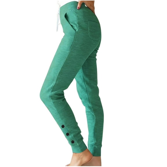 Olyvenn Sweatpants Women Baggy High Waist Pants with Pockets Drawstring Lounge Workout Trousers Stretch Yoga Jogging Green S