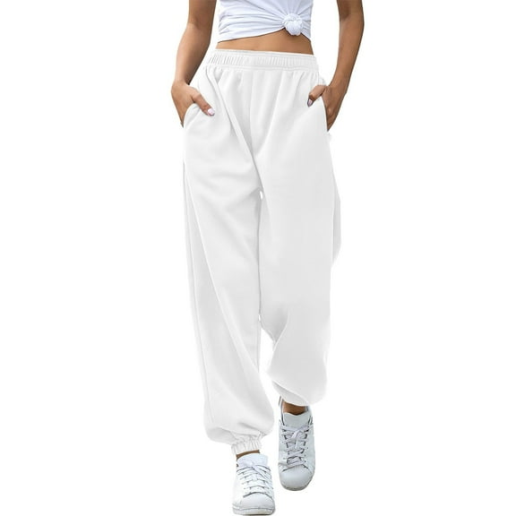 Olyvenn Sweatpants Women Baggy High Waisted Sweat Pants Fall Clothes Casual Joggers Y2k Aesthetic Warm Trousers with Pockets White S