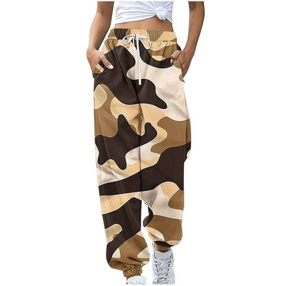Olyvenn Sweatpants Women Joggers with Pockets Workout Camo Print High Waisted Yoga Pants with Running Joggers Fall Clothes Outfits Camouflage 8-10