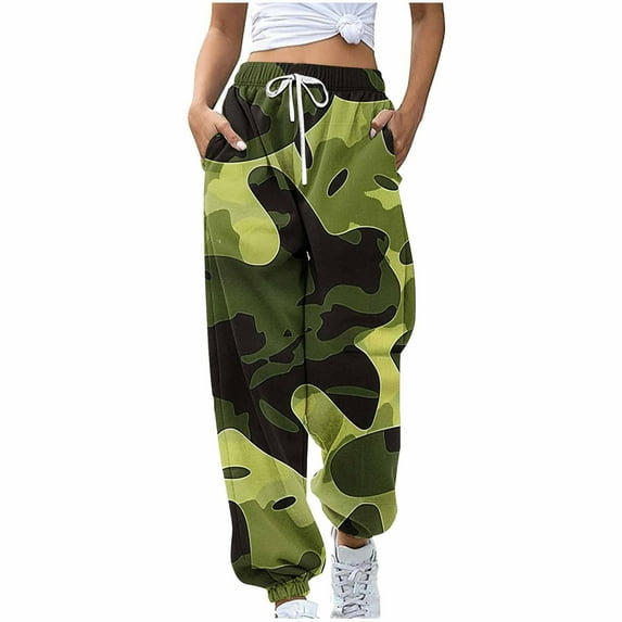 Olyvenn Sweatpants Women Joggers with Pockets Workout High Waisted Yoga Pants with Running Joggers Fall Clothes Outfits Camouflage 20-22