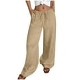 thumbnail image 1 of Olyvenn Sweatpants Women Straight Low Rise Pant Casual Drawstring Elastic Wide Leg Loose Lightweight Trousers with Pockets Khaki S, 1 of 8