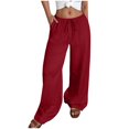 thumbnail image 1 of Olyvenn Sweatpants Women Straight Low Rise Pant Casual Drawstring Elastic Wide Leg Loose Lightweight Trousers with Pockets Wine XL, 1 of 8