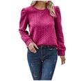 thumbnail image 1 of Olyvenn Sweatshirt for Women Casual Crew Neck Oversized Long Sleeve Preppy Sweatshirts Fall Pullover Sweaters Textured Tops Hot Pink L, 1 of 8