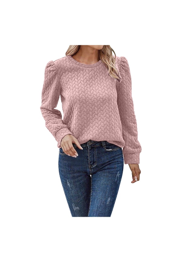 Sweatshirt for Women Casual Crew Neck Oversized Long Sleeve Preppy Sweatshirts Fall Pullover Sweaters Textured Tops Pink L
