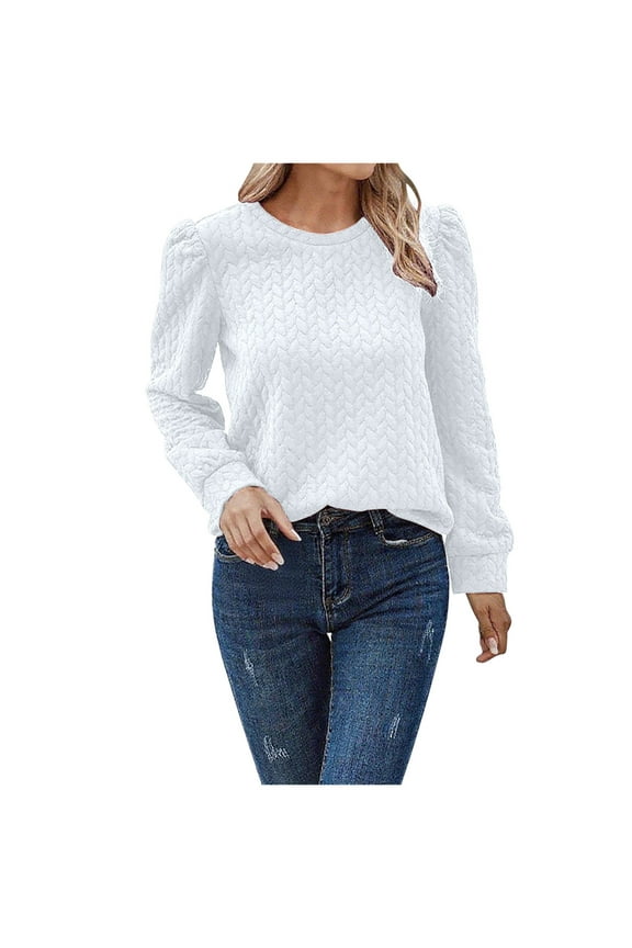 Sweatshirt for Women Casual Crew Neck Oversized Long Sleeve Preppy Sweatshirts Fall Pullover Sweaters Textured Tops White XL