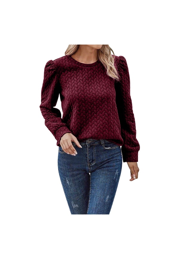 Sweatshirt for Women Casual Crew Neck Oversized Long Sleeve Preppy Sweatshirts Fall Pullover Sweaters Textured Tops Wine XXL