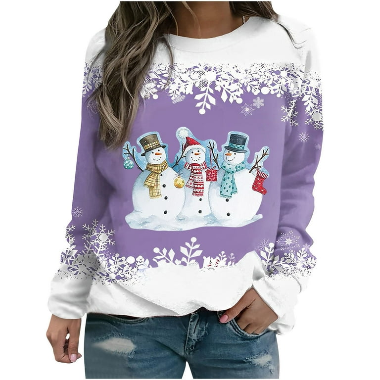 Olyvenn Sweatshirts for Women Fashion Ladies Loose Casual Snowman