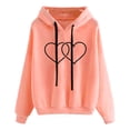 thumbnail image 1 of Olyvenn Sweatshirts for Women Tops Womens Plus Loose Casual Drawstring Hoodie Two Love Hearts Print Loose Casual Fashion Long Sleeve Female Outerwear Pink L, 1 of 5
