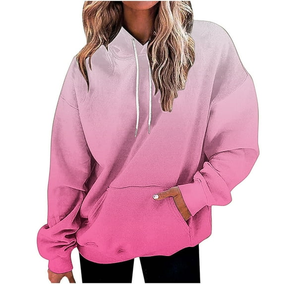 Olyvenn Sweatshirts for Women Trendy Gradient Hoodies Casual Drawstring Hoodie Teen Girl Oversized Sweatshirts with Pockets Pink XL