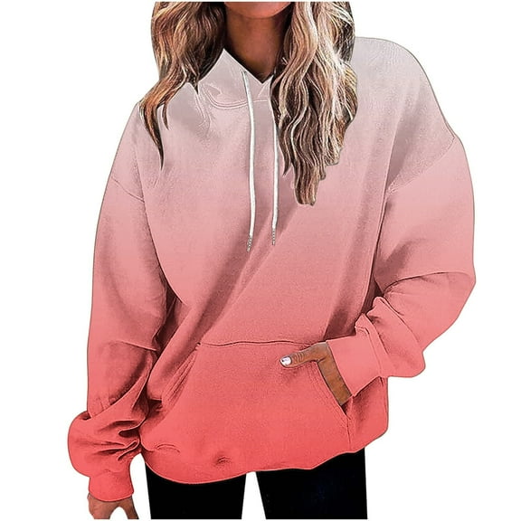Olyvenn Sweatshirts for Women Trendy Gradient Hoodies Casual Drawstring Hoodie Teen Girl Oversized Sweatshirts with Pockets Watermelon Red S