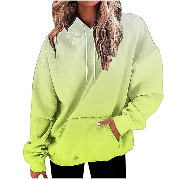 Olyvenn Sweatshirts for Women Trendy Gradient Hoodies Casual Drawstring Hoodie Teen Girl Oversized Sweatshirts with Pockets Yellow S