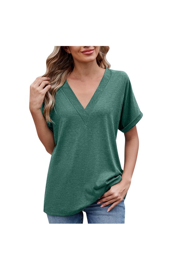 T Shirts Short Sleeve V Neck Tees Womens Fashion Tops Trendy Lightweight Soft 2025 Casual Summer Spring Outfits Green 4-6