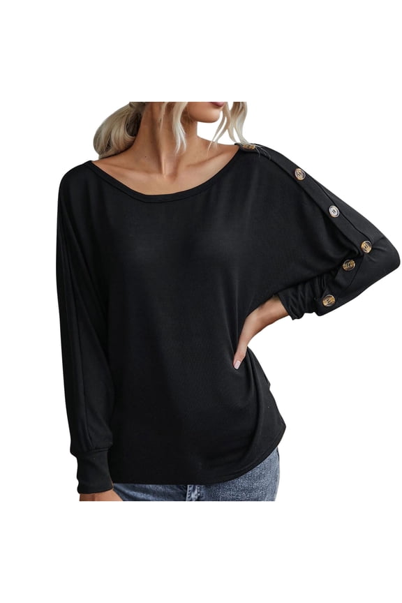 Teen Girls Trendy Clothing Basic Shirt Tops Oversized T Shirts Long Sleeve Shirtss Fall Fashion 2023 Solid Color Pullover Gifts for Women Crewneck Sweatshirts Black 4