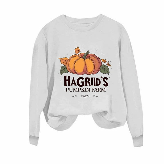 Olyvenn Thanksgiving Sweatshirts for Women 2025 Fall Funny Pumpkin Print Tops Oversized Casual Long Sleeve Shirt Gifts White L