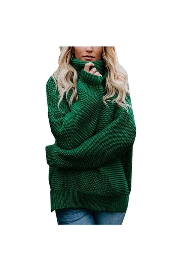 Thick Line Knitted Long Sleeve Turtleneck Sweaters Blouse Women's Plus Casual Solid Color Casual Female Leisure Green XXL