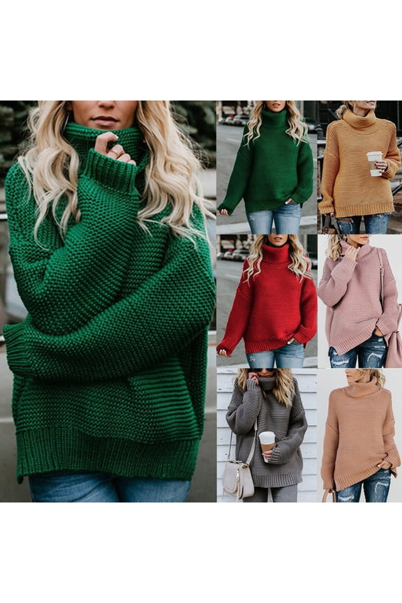 Thick Line Knitted Long Sleeve Turtleneck Sweaters Blouse Women's Plus Casual Solid Color Casual Female Leisure Pink S