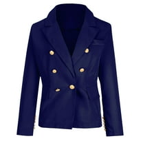 Olyvenn Trendy Blazers Coats Double Breasted for Women Long Sleeve Blazer Jackets Solid Slim Fit Business Work Office Lightweight Lapel Collar Womens Suit Button Open Front Casual Blue 14