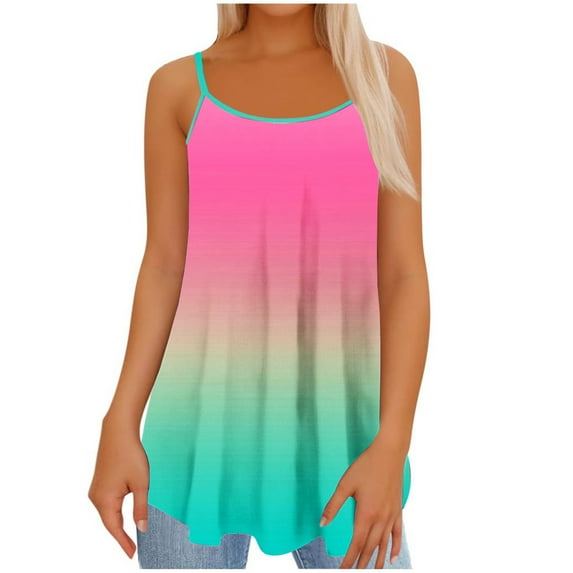 Olyvenn Trendy Gradient Camisoles for Women Casual Summer Spaghetti Strap Sleeveless Loose Flowy Tunic Vacation Tank Tops Pink XL
