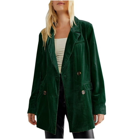 Olyvenn Trendy Plus Size Velvet jacket Suit Coat for Women Lightweight Lapel Collar Womens Suit Button Open Front Casual Long Sleeve Blazer Jackets Solid Slim Fit Business Work Office Green 8