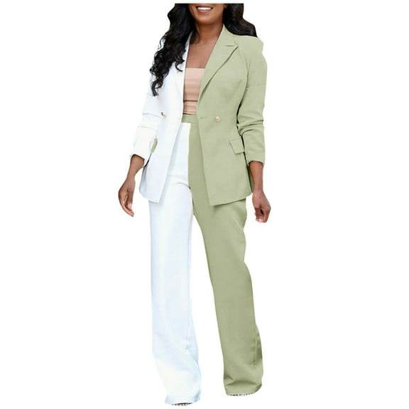 Olyvenn Trendy Two-piece Suit Blazers Jacket Pants for Women Work Office Lightweight Lapel Collar Womens Suit Button Open Front Casual Long Sleeve Blazer Jackets Color Block Slim Fit Green 12