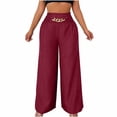 thumbnail image 1 of Olyvenn Trousers Pants for Women Fall Summer Linen Loose Fit High Cut Flare Wide Leg Trousers Pants Women 2025 Wine M, 1 of 7