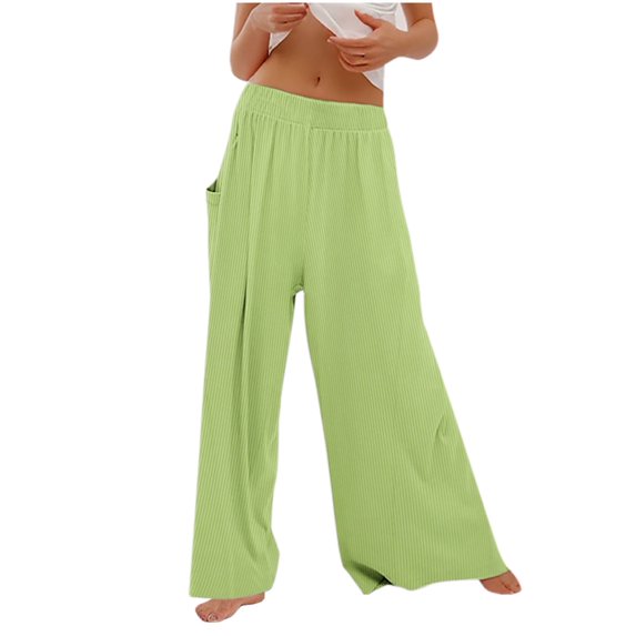 Olyvenn Trousers Pants for Women Loose Fit Elastic High Waist Wide Leg Pants Yoga Casual Outfits with Pockets 2025 Trendy Green 6