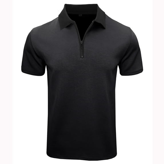 Olyvenn Unique Men's Casual Printed Zip-Up Top Short Sleeve Shirt with Solid Color Henley Shirts Black 8
