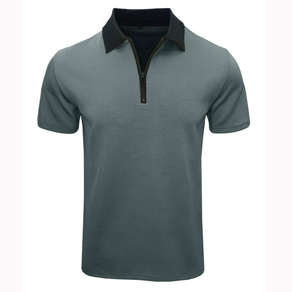 Olyvenn Unique Men's Casual Printed Zip-Up Top Short Sleeve Shirt with Solid Color Henley Shirts Dark Gray 8