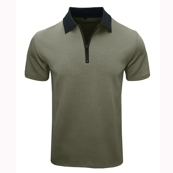 Olyvenn Unique Men's Casual Printed Zip-Up Top Short Sleeve Shirt with Solid Color Henley Shirts Green 12