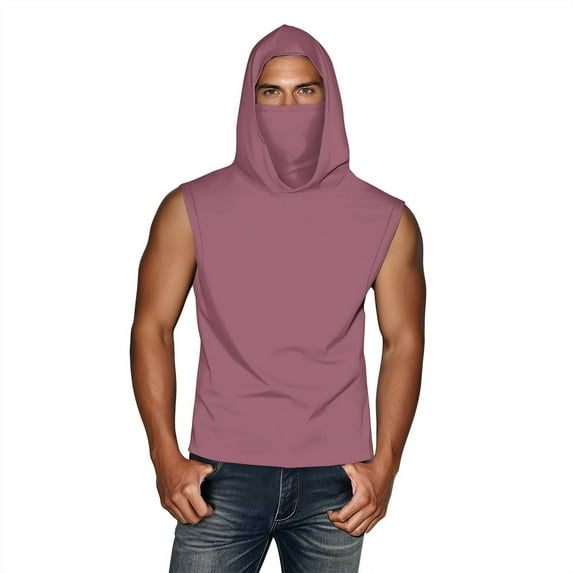 Olyvenn Unisex Casual Hooded Tops with Ear-Hook Face Mask Solid Color Sun Protection Short-Sleeve Ice Silk Shirts Hot Pink XXXXXL