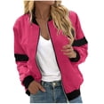 thumbnail image 1 of Olyvenn Fashion Women's Bomber Jacket Long Sleeve Zip Up Baseball Jacket Lightweight Windbreaker Outerwear Watermelon Red 10, 1 of 5