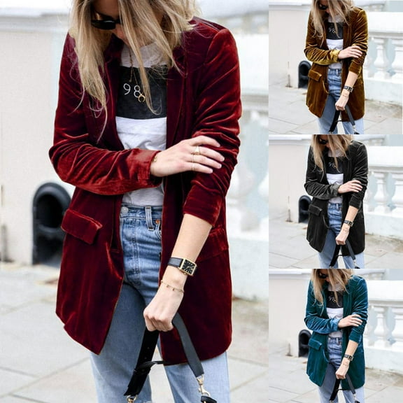 Olyvenn Velvet Midi Cardigan Coats for Women Tops With Fake Pocket V Neck Fashion Womens Loose Casual Button Winter Solid Color Long Sleeve Female Outerwear Black M