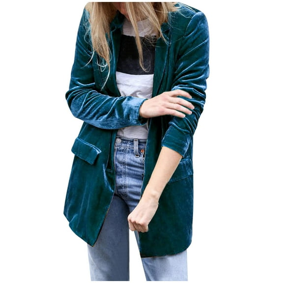 Olyvenn Velvet Midi Cardigan Coats for Women Tops With Fake Pocket V Neck Fashion Womens Loose Casual Button Winter Solid Color Long Sleeve Female Outerwear Blue S