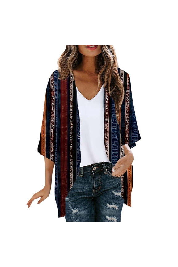 Vintage Printed Cardigan Women Coat Casual Fashion Round-Neck Regular Length Lightweight Stylish for Daily Wear Vacation Travel Work Street Multicolor M