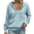 thumbnail image 1 of Olyvenn Waffle Zip Up Hoodie for Women Loose Sweatshirt Jacket Long Sleeve Casual Fall Outfits Fashion Hoodies with Pockets Light Blue S, 1 of 9