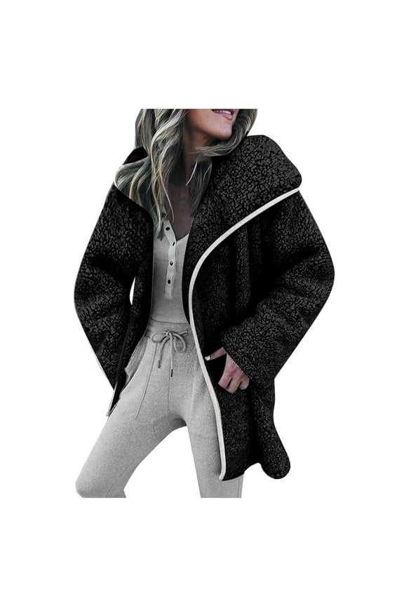 Warm Faux Coat Cardigan Winter Fashion Women's Plus Size Loose Casual Solid Long Sleeve Female Outerwear Black S