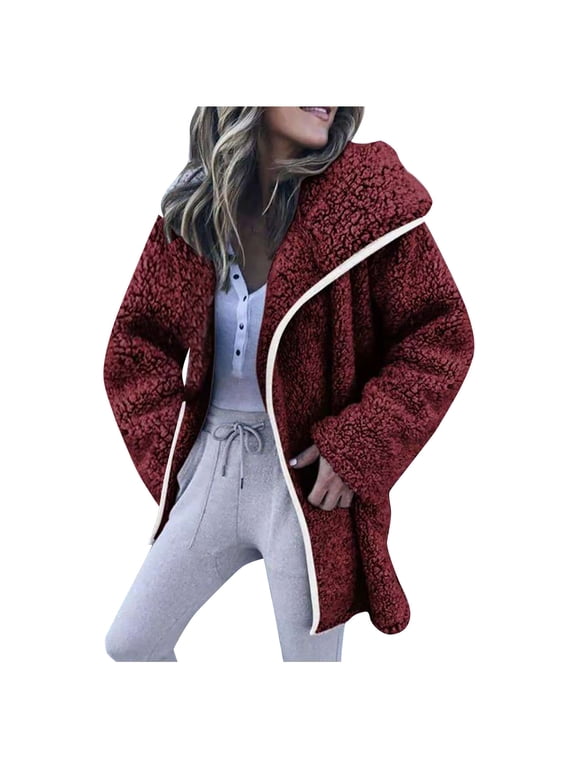 Warm Faux Coat Cardigan Winter Fashion Women's Plus Size Loose Casual Solid Long Sleeve Female Outerwear Wine XXXL