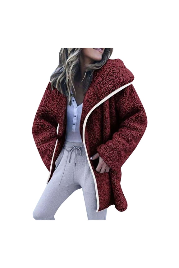 Warm Faux Coat Cardigan Winter Fashion Women's Plus Size Loose Casual Solid Long Sleeve Female Outerwear Wine XXXL