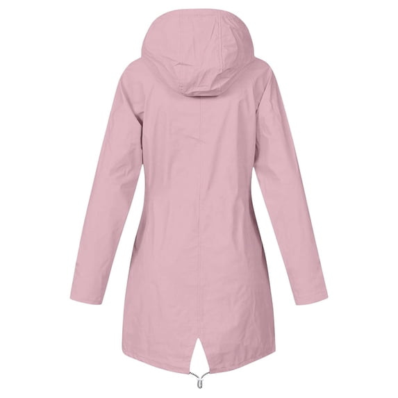Olyvenn Waterproof Long Hooded Trench Coats Lined Windbreaker Travel Jacket Women's Plus Size Loose Female Outwear Raincoat Women Outdoor Hooded Jackets for 2022 Women Tops Pink XXXXL