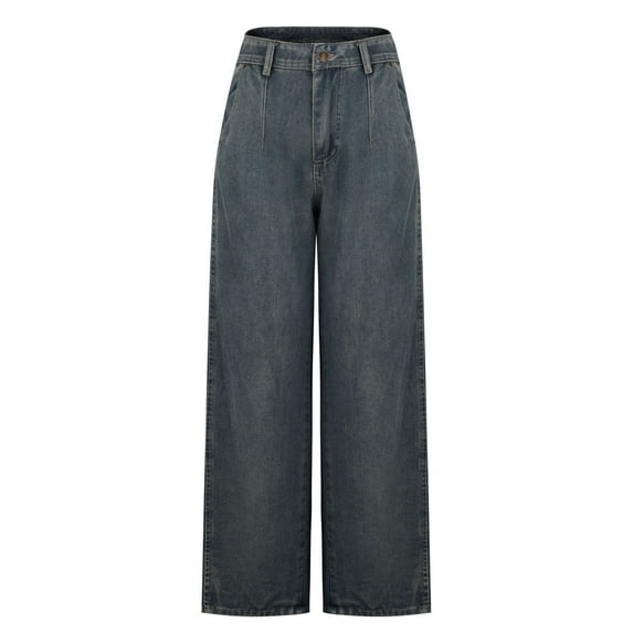 Olyvenn Wide Leg Jeans for Women High Waisted Baggy Vintage Trendy Stretchy Denim Pants Ankle Trouser Jeans with Pockets Dark Blue 12-14