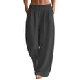 thumbnail image 1 of Olyvenn Wide Leg Palazzo Linen Pants Women Summer Flowy Pants Beach Vacation Clothes Elastic Waist Travel Trousers with Pockets Dark Gray XXL, 1 of 8