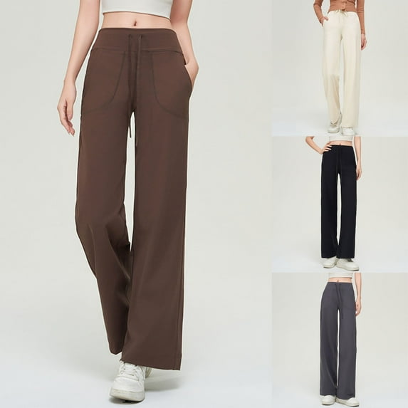 Olyvenn Wide Leg Pants for Women Yoga Pants Drawstring High Waist Sweatpants with Pockets Stretch Lounge Pants Comfy Workout Black 8