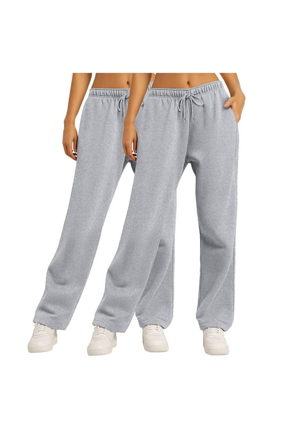 Wide Leg Sweatpants for Women 2 Pack Women Casual Fashion Solid Color Sanitary Pants Loose Sports Pants Gray 4