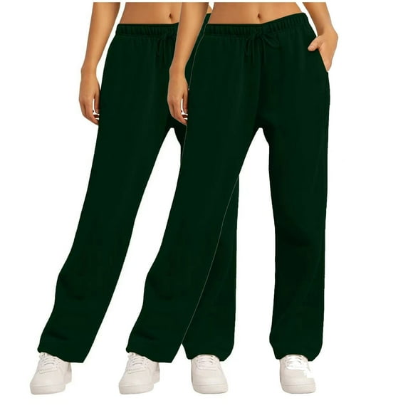 Olyvenn Wide Leg Sweatpants for Women 2 Pack Women Casual Fashion Solid Color Sanitary Pants Loose Sports Pants Green XXL