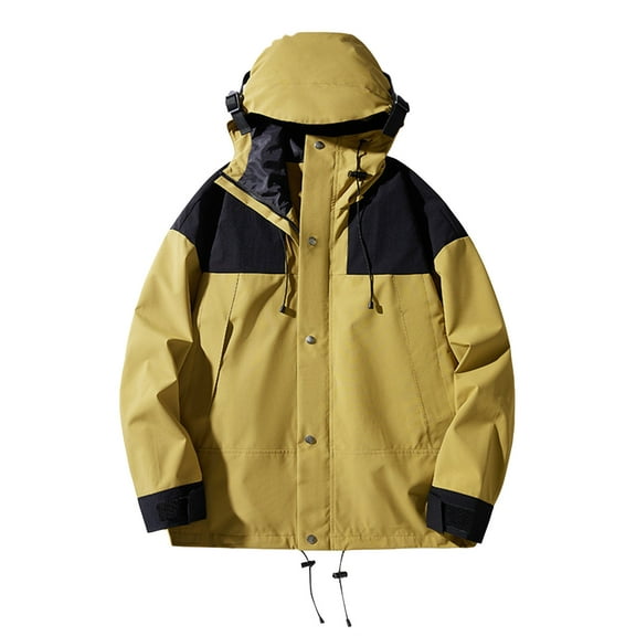 Olyvenn Windbreaker Jackets for Men and Women Color Block Waterproof Hooded Jacket Winter Warm Outdoor Coat Zipper Outerwear Brown S