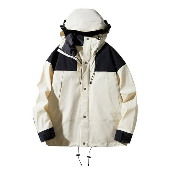 Olyvenn Windbreaker Jackets for Men and Women Color Block Waterproof Hooded Jacket Winter Warm Outdoor Coat Zipper Outerwear Khaki XXL