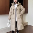 thumbnail image 1 of Olyvenn Winter Coat Women Fashion Thicken Warm Down Coat Quilted Puffer Jackets Mid Long Parka Hooded Anorak Overcoat Outwear Khaki XXL, 1 of 5