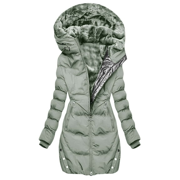 Olyvenn Winter Coat for Women Winter Coats Fleece Parkas Anoraks Hooded Military Jacket Coats Winter Windproof Warm Down Coats Gray XXL
