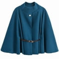 thumbnail image 1 of Olyvenn Winter Coats for Women Elegant Stand Collar Wool Blend Batwing Poncho Cape Jacket Outerwear with Belt Blue M, 1 of 5