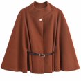 thumbnail image 1 of Olyvenn Winter Coats for Women Elegant Stand Collar Wool Blend Batwing Poncho Cape Jacket Outerwear with Belt Brown M, 1 of 5